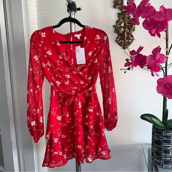 NORDSTROM RED FLORAL MINI DRESS - Picture 6 of 16